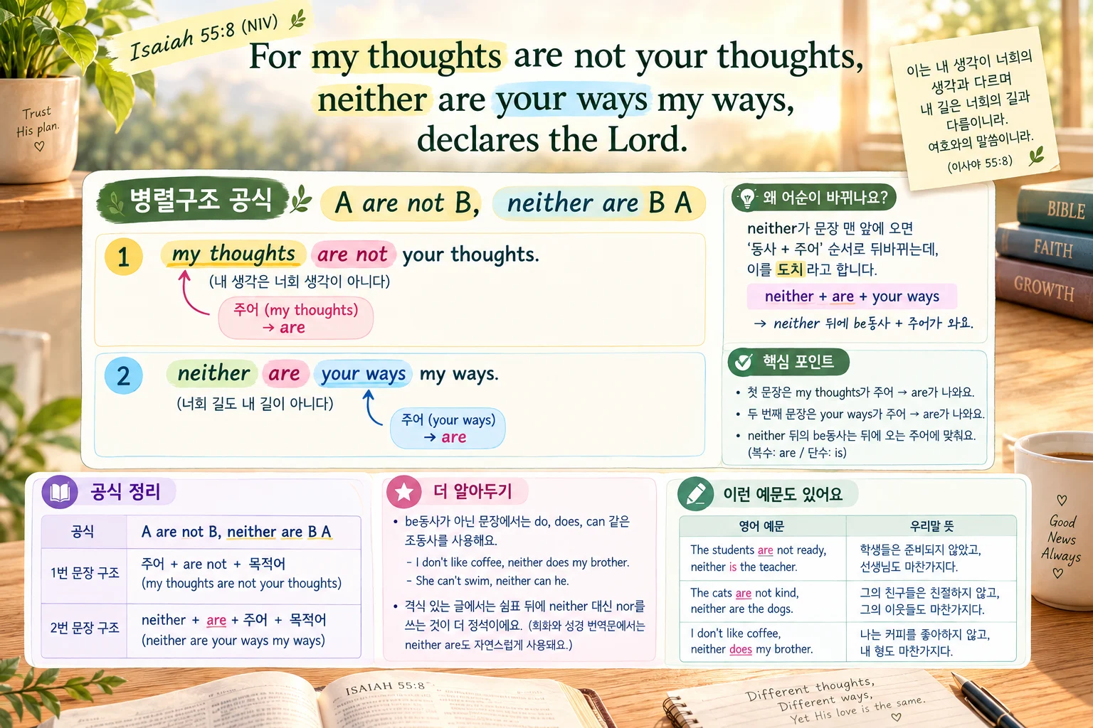 병렬구조 neither are가 쓰인 이사야 55:8 영어 성경 구절