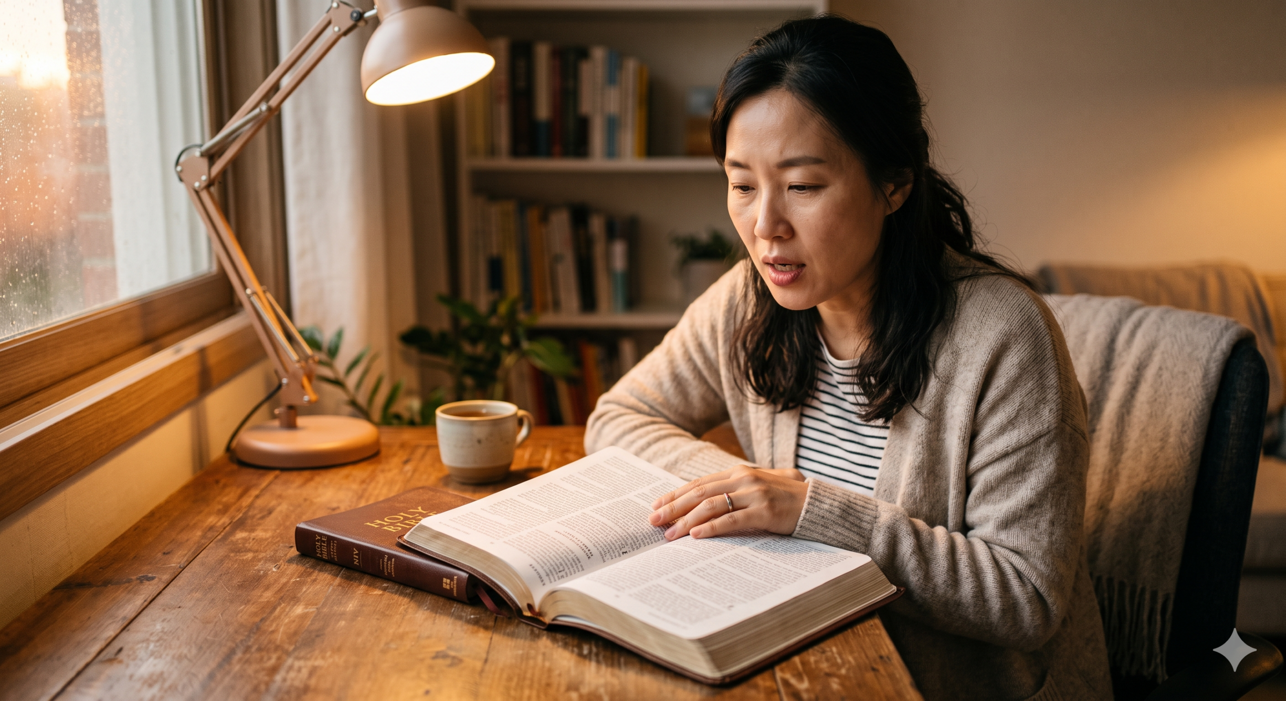 성경 NIV로 영어 스피킹 입 근육 훈련하는 장면