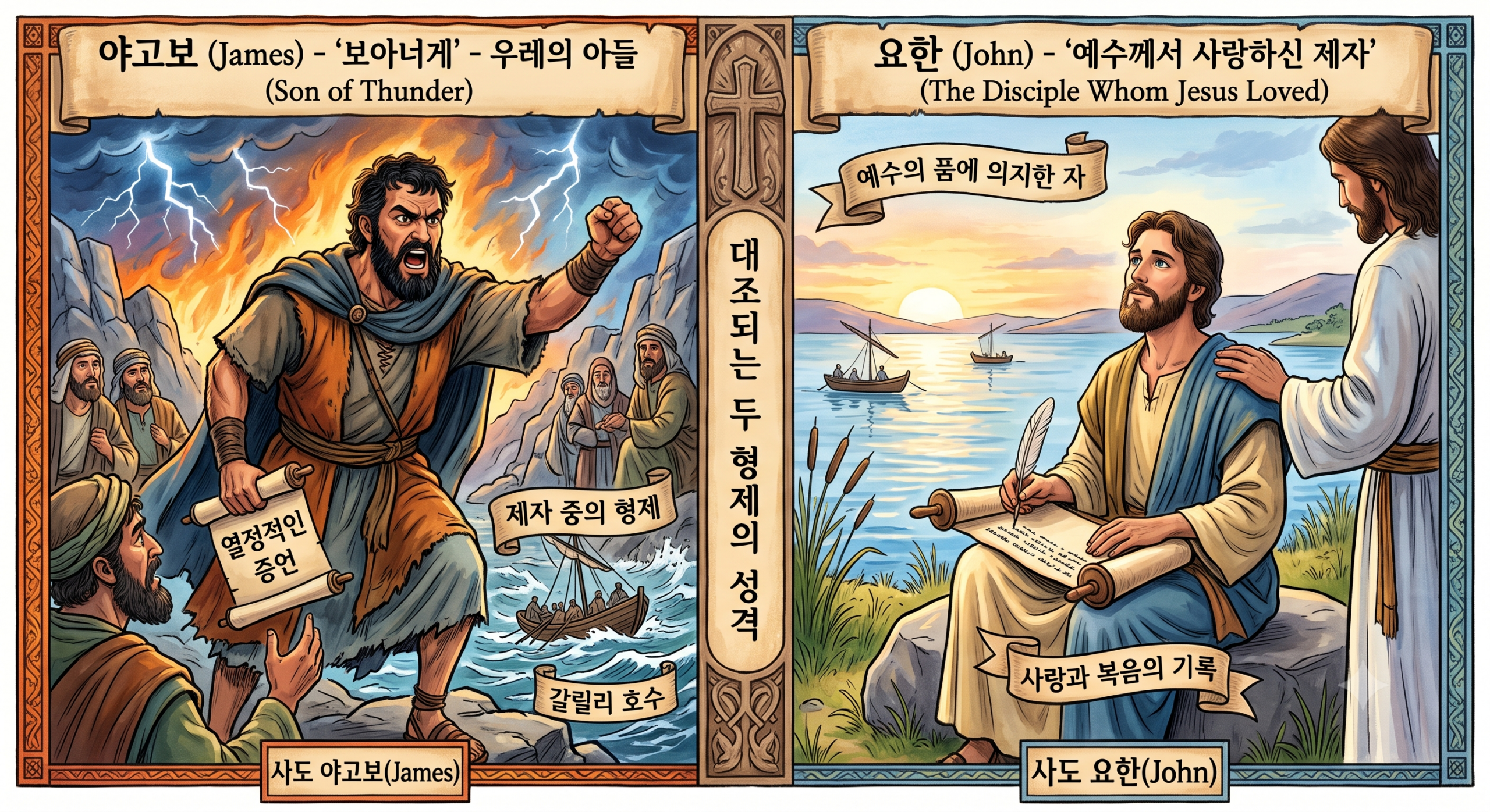 야고보 요한 형제 성격 대비 일러스트