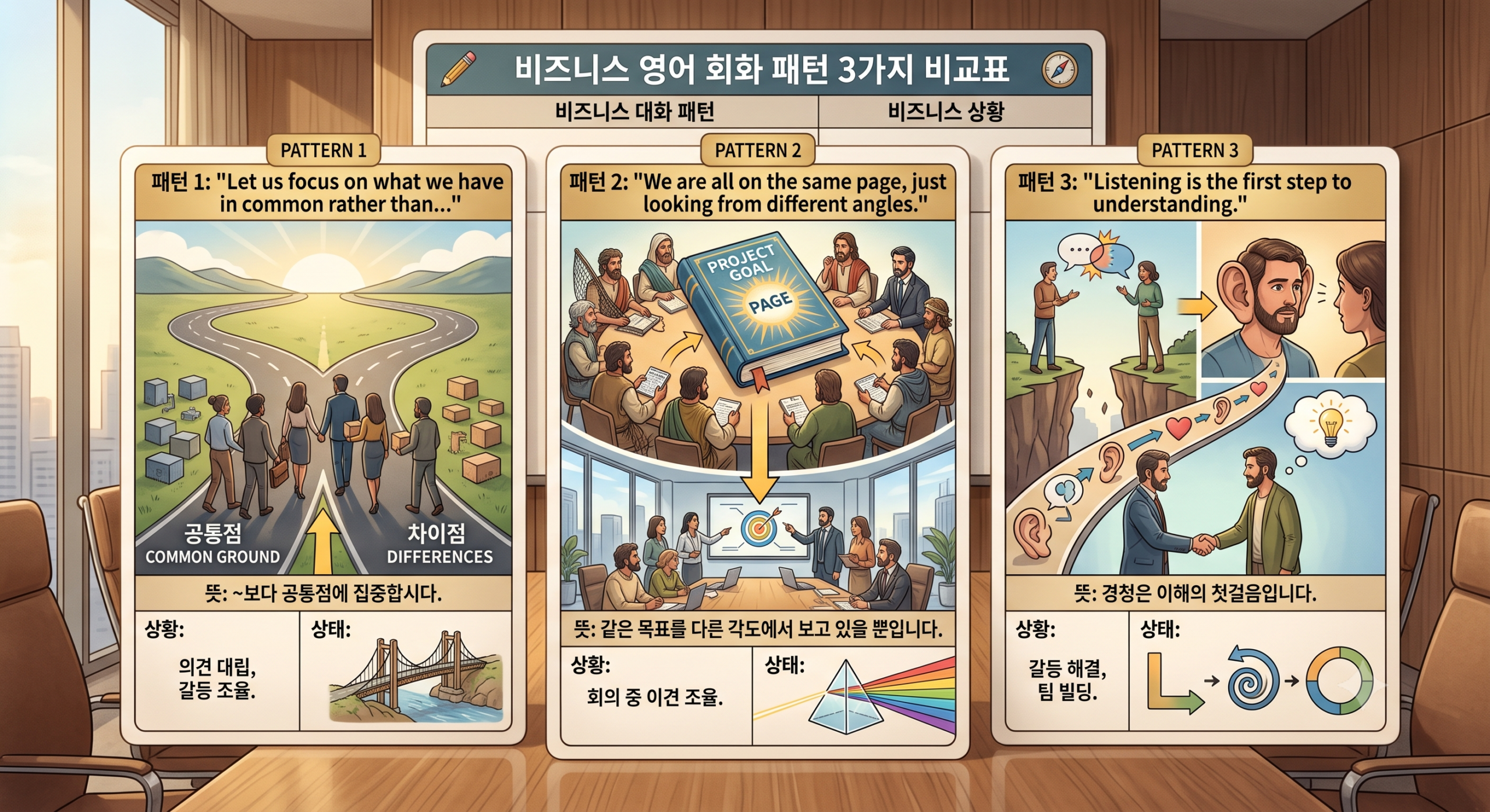 비즈니스 영어 회화 패턴 3가지 비교표