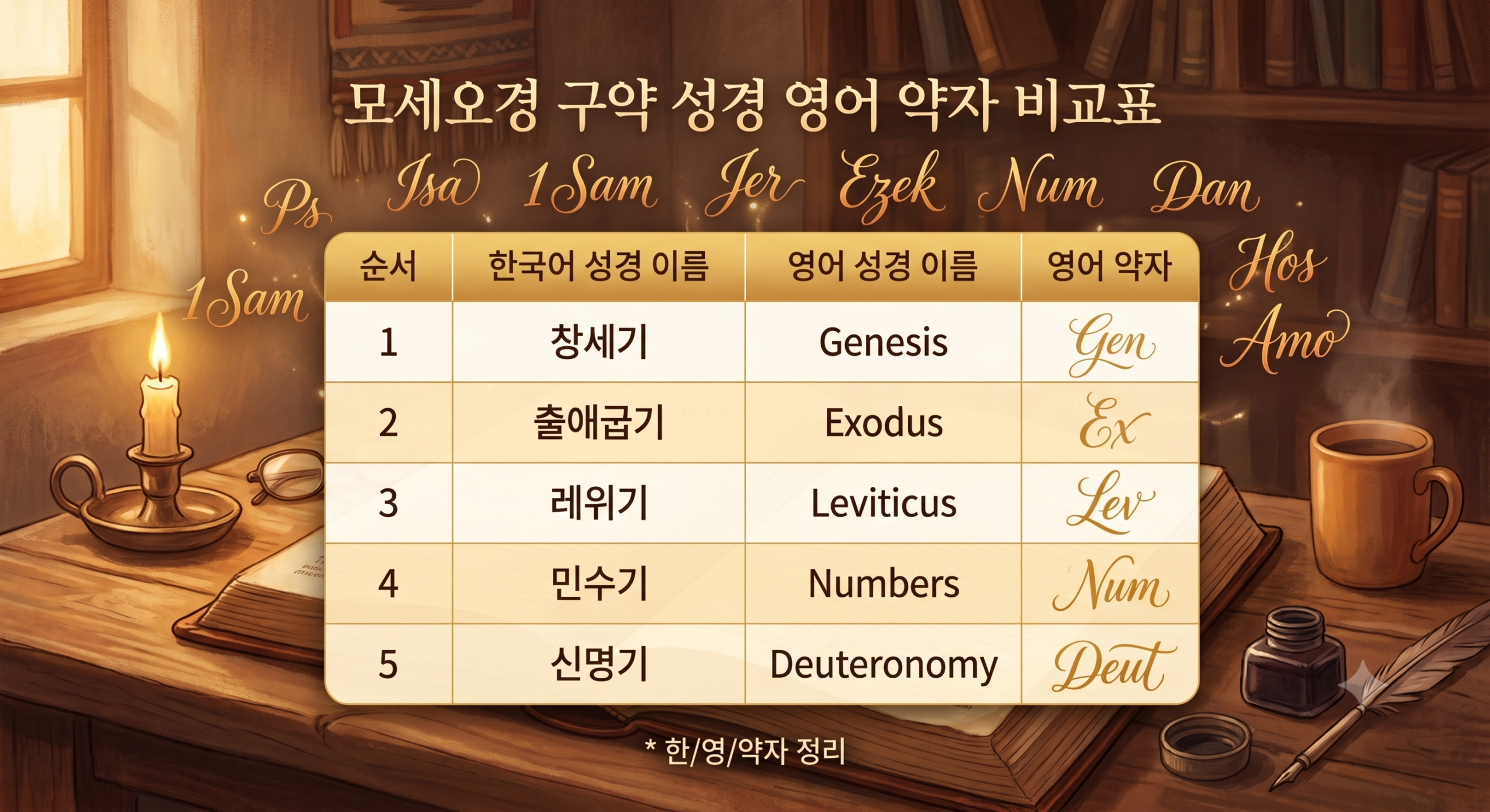 모세오경 구약 성경 영어 약자 비교표