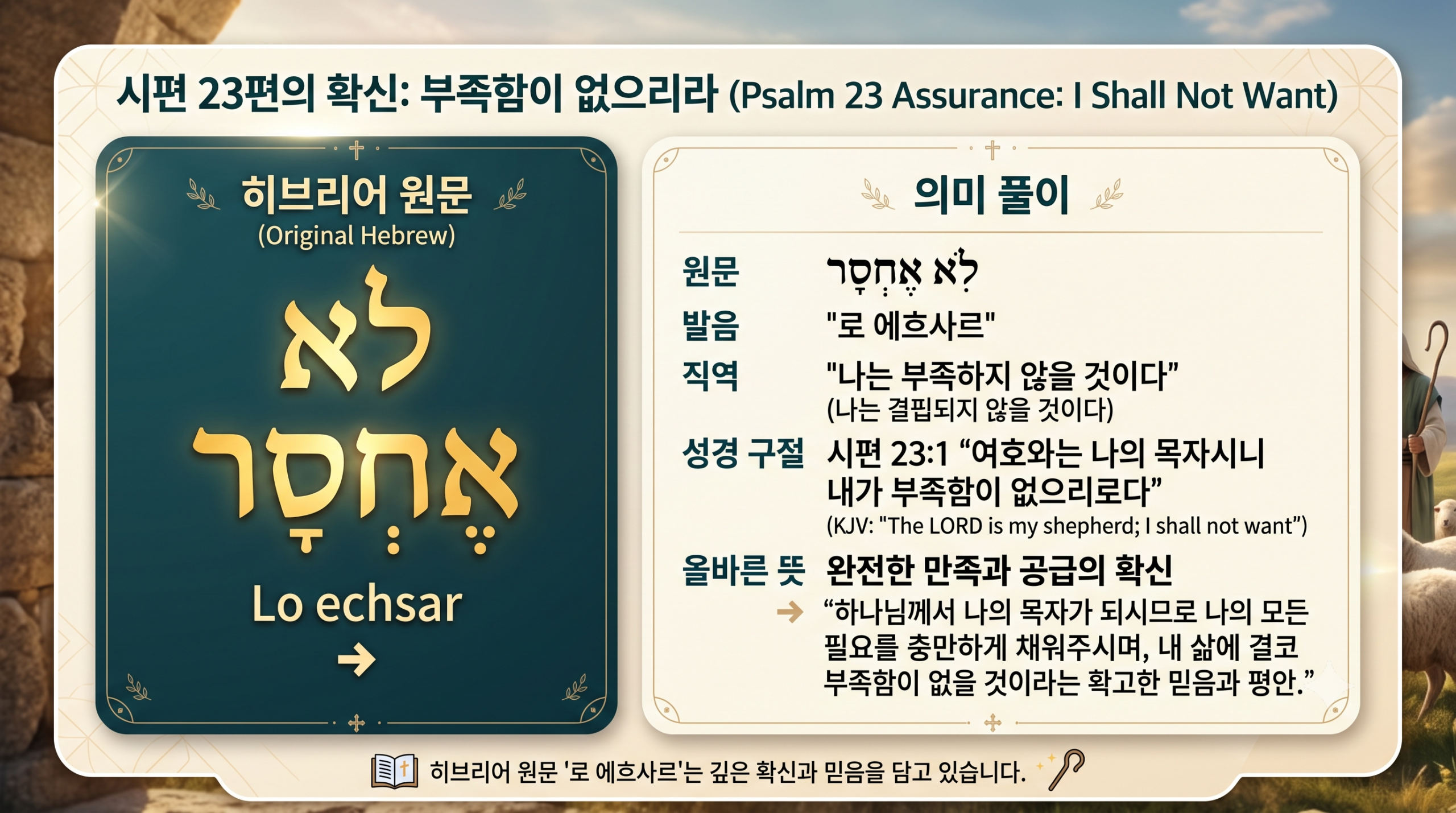 시편 23편 영어 원문 뉘앙스 비교표