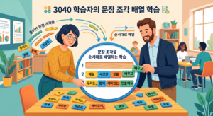 성경 영어 어순 지도로 문장을 구성하는 3040 학습자 일러스트