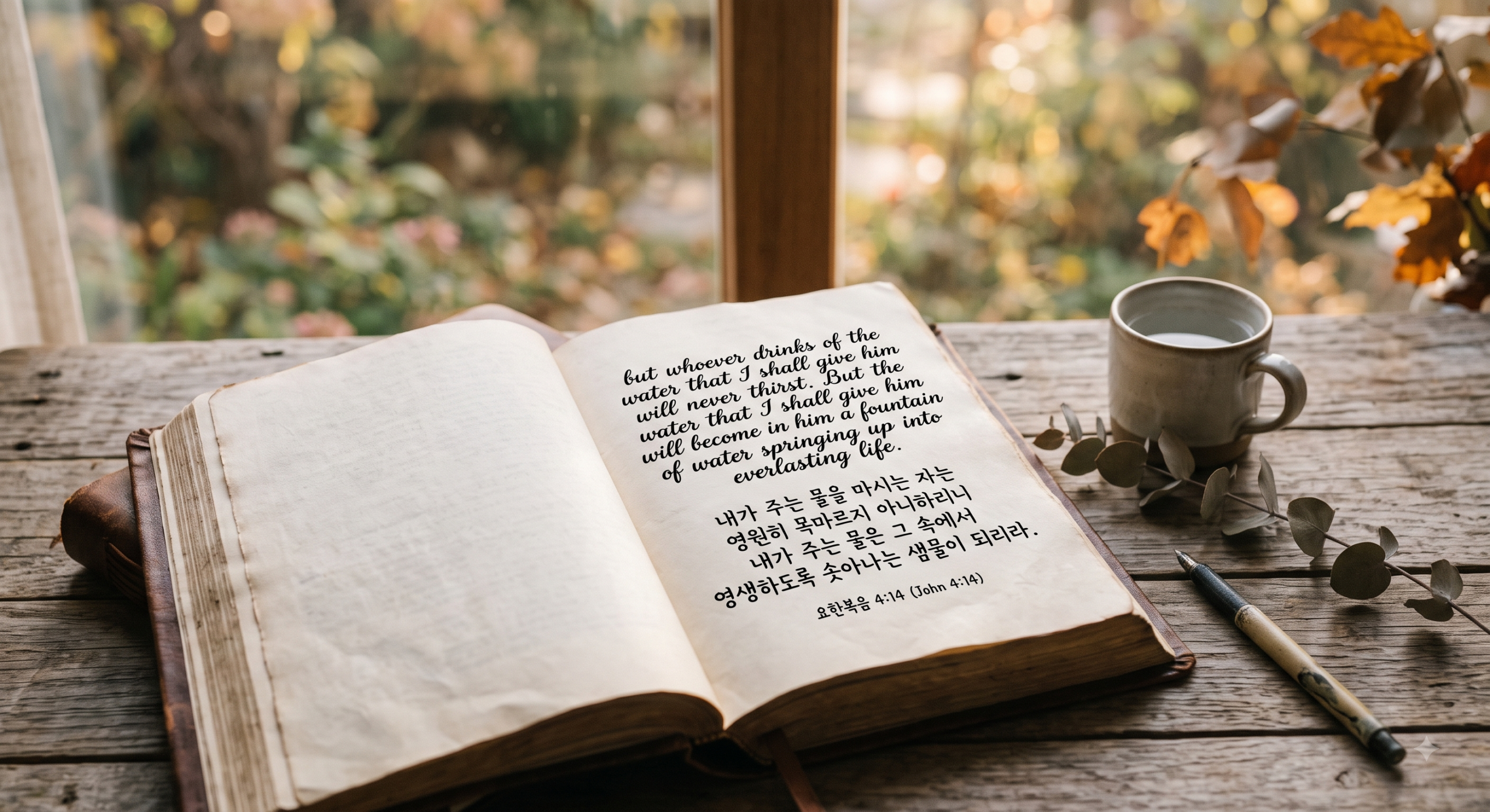 요한복음 4장 14절 성경 영어 구절 카드 이미지