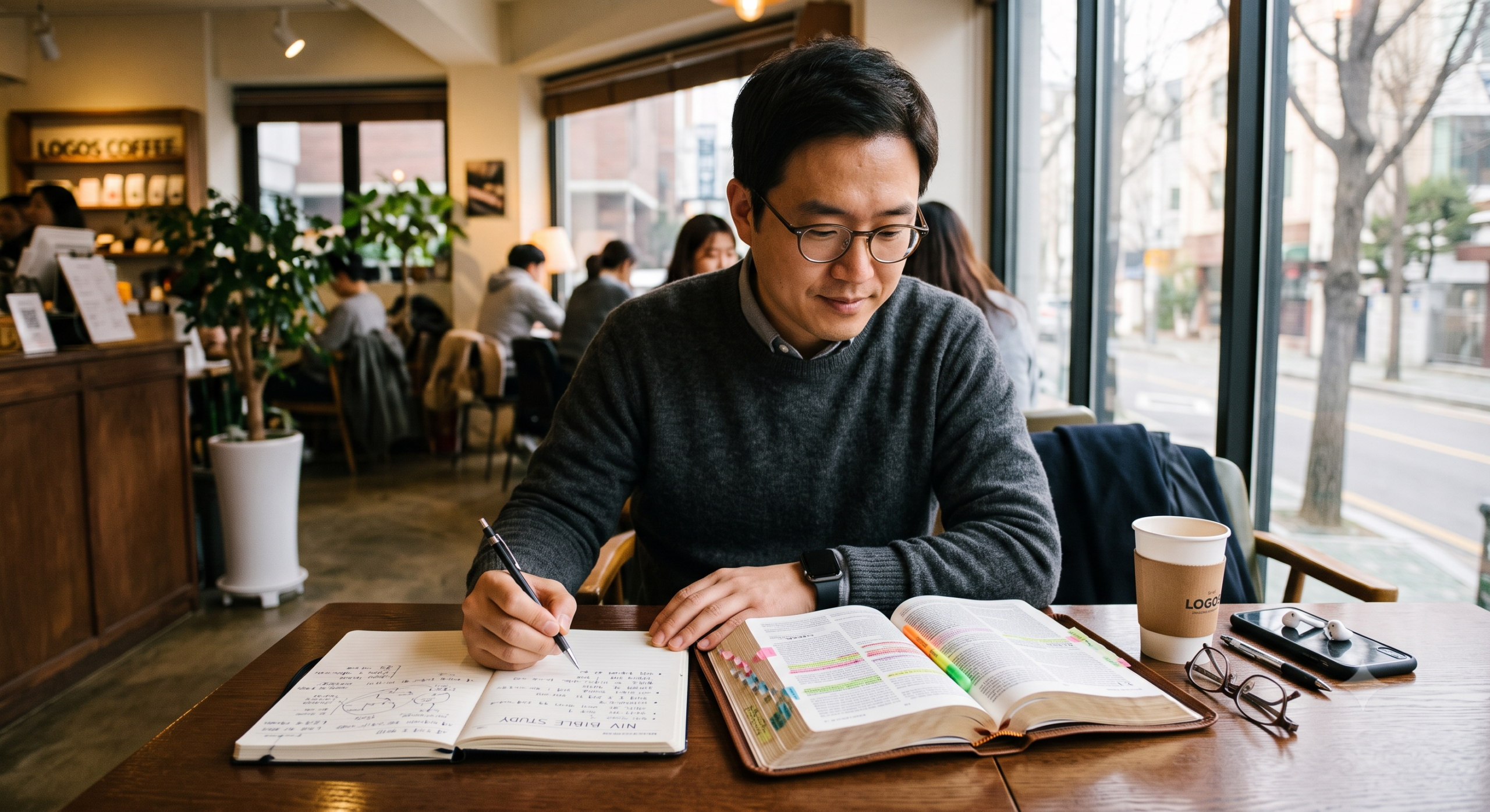 NIV 성경으로 야곱의 12 아들 이름 뜻을 공부하는 모습