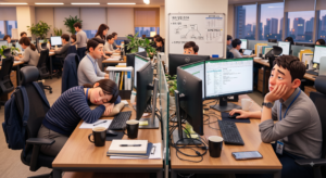월요병 영어로 표현하는 지친 직장인 일러스트