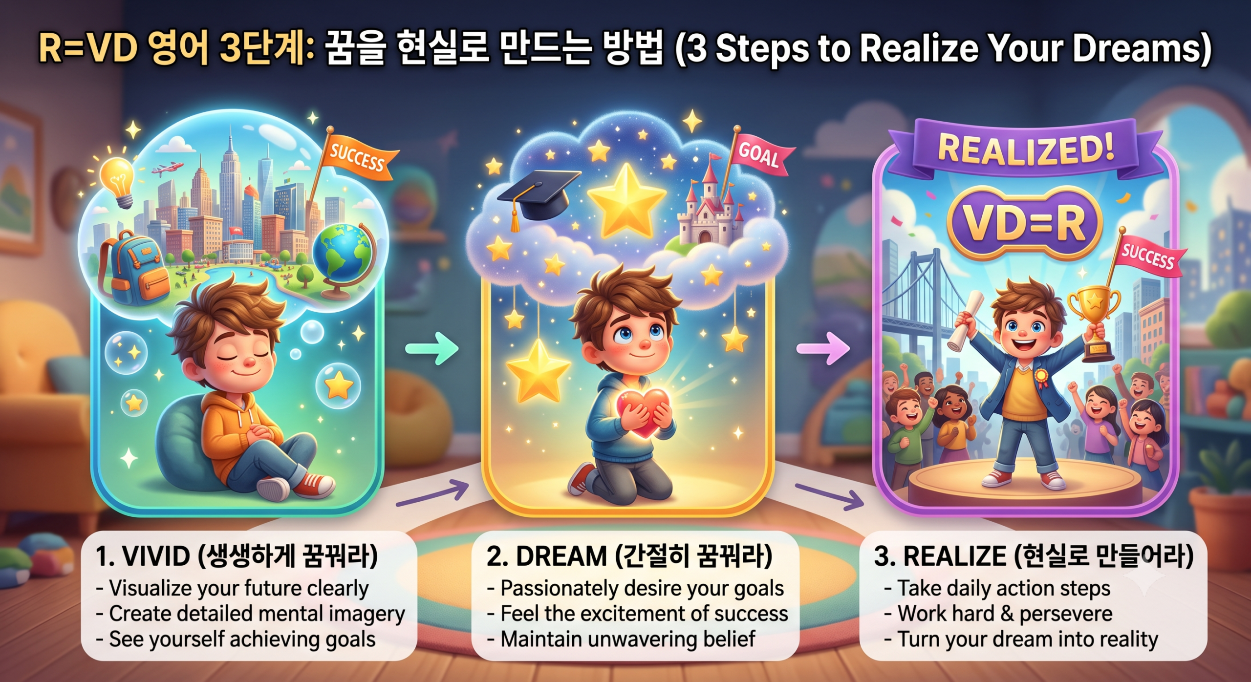 R=VD 영어 3단계 V D R 표 일러스트
