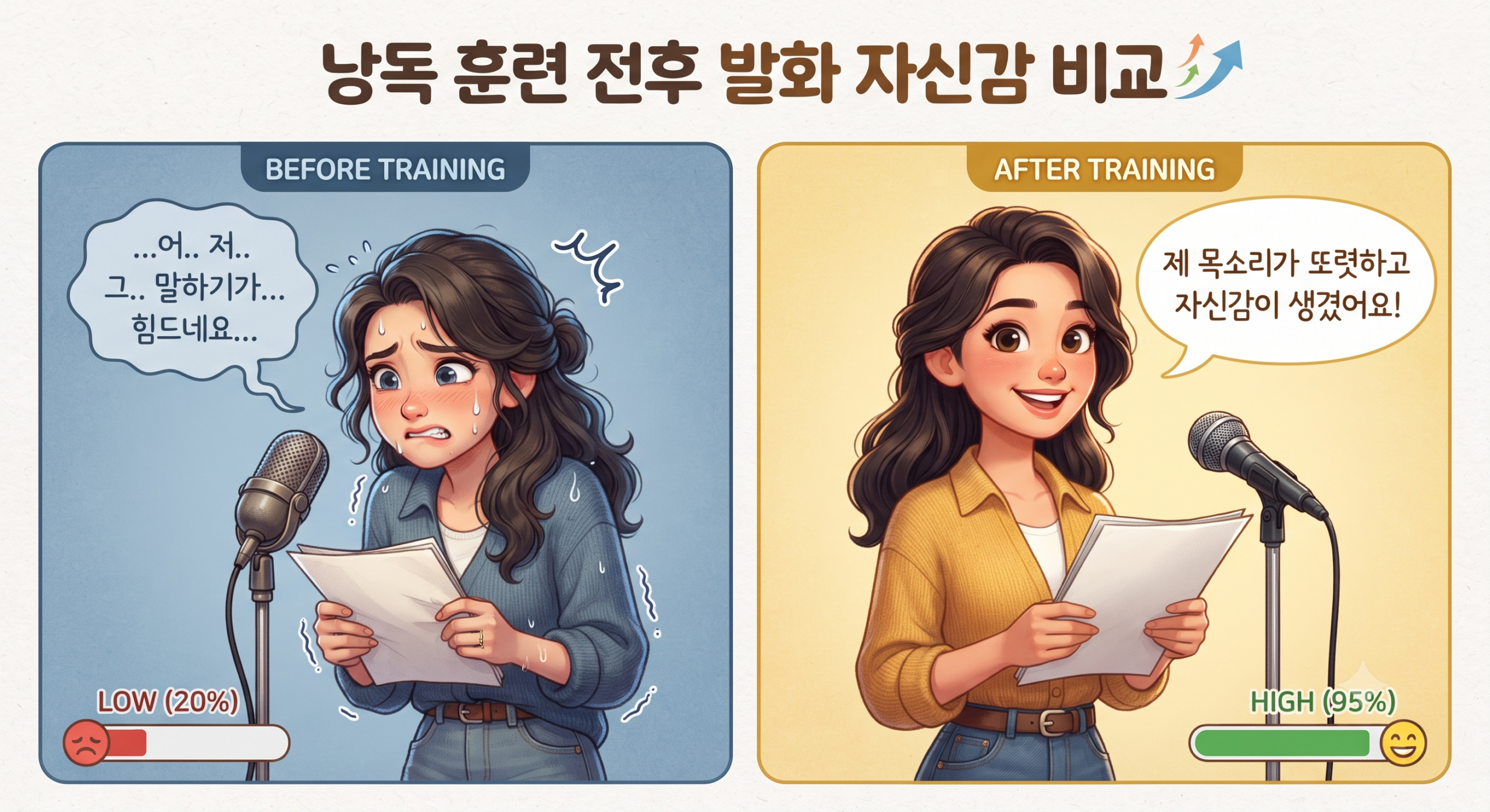 낭독 훈련 전후 발화 자신감 비교 그래픽