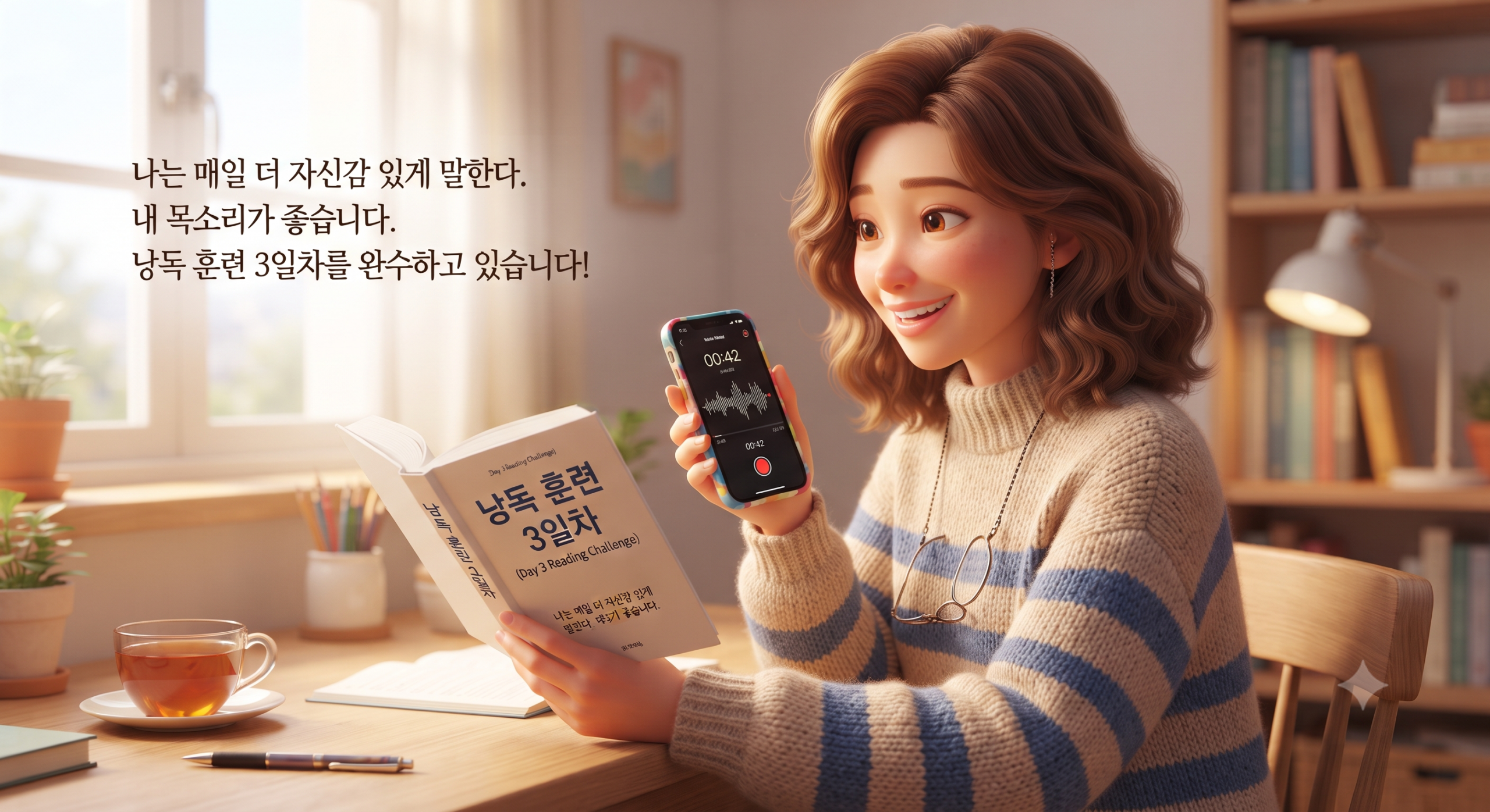 3일 낭독 훈련을 연습하는 성인 학습자 장면