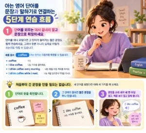 영어 스피킹 공부법 3편 – 아는 단어를 문장과 말하기로 연결하는 5단계 도식